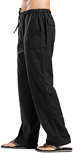 Calça de linho de jato de jushifangjiusu calças de linho casuais praia solta calça solta calças elásticas de ioga elástica leve e elástica
