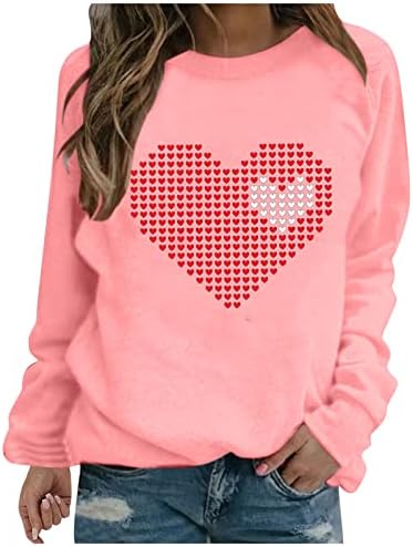 Jjhaevdy feminino fofo Love Heart Print Tops Feliz Dia dos Namorados