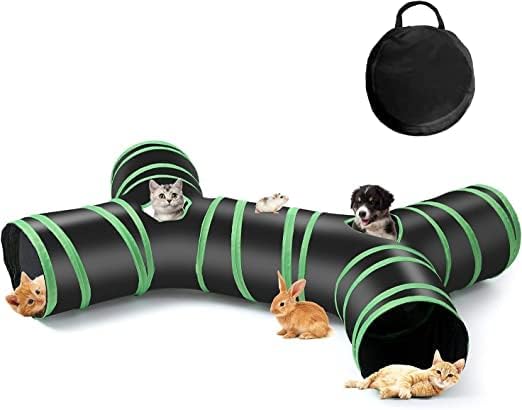 Brinquedos de gato, túneis de gatos dobráveis ​​com 3 orifícios com saco de túnel de pet -pet bell para gatos, filhotes,