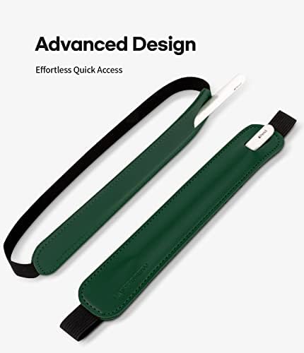 Porta de lápis de ganso compatível com a maça de lápis Apple lápis PU bolsa de couro acessórios de bolso elástico FIT IPAD 8º 7º Mini 5o/Notebook/Tablets - Verde escuro