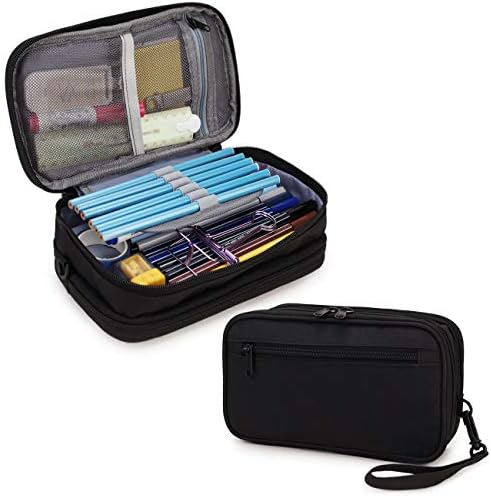 Caixa de lápis, bolsa de lápis VX vonxury grande com 2 compartimentos com zíper, saco de maquiagem cosmética para a escola, escritório
