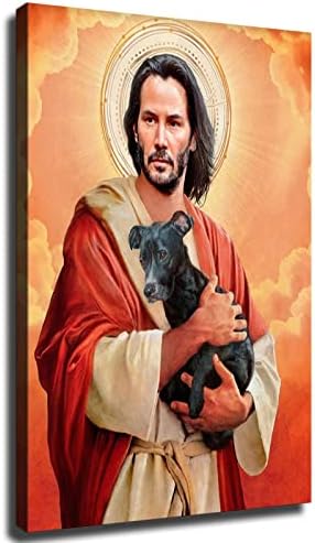 Keanu Reeves Jesus abraça lona de cachorrinho pintando arte poster imagem hd impressão pôster retro pintado de casa moderna quarto quarto estético decoração