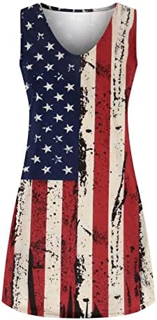 4 de julho Vestidos sexy para mulheres solteiras mini vestido de verão sem mangas contra o pescoço da bandeira americana Estrelas