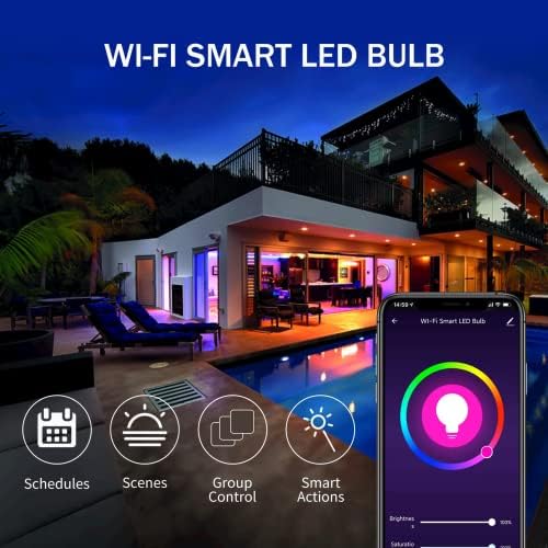 Lâmpadas LED inteligentes, compatíveis com Alexa e Google Assistant, WiFi & Bluetooth Bulbs RGBCW diminuem