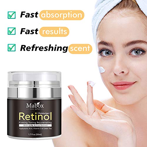 MABOX Retinol Creme de hidratante para a área de rosto e olho 1,7 fl. Oz com retinol, ácido hialurônico, vitamina E e chá verde