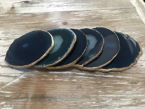 Coasters de ágata - montanhas -russas de ágata colorida em barril - Gold Rimded - Conjunto de 4