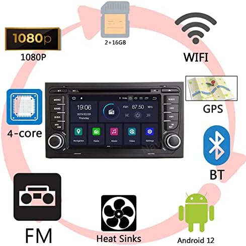 Plokm Android 12 Dup Din Car Séreo 7 Tela de toque Rádio para Audi A4 2004-2007 CarPlay sem fio e Android AUTOME sem fio, com rádio