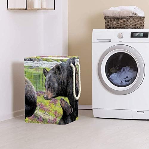 Famílias de ursos pretos una -tenosas cestas de armazenamento dobráveis ​​de lavanderia de tamanho grande para o quarto berçário