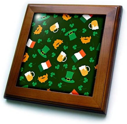 3drose St Patricks Day Quatro Clovers, cervejas, bandeiras irlandesas Padrão - azulejos emoldurados