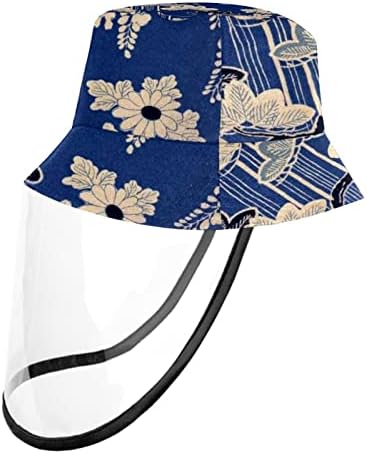Chapéu de proteção para adultos com escudo facial, chapéu de pescador anti -sun tap, japonês blue cypress flor landscape vintage