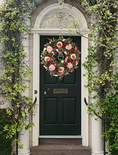 Greante de primavera para a porta da frente durante toda a temporada 24 polegadas artesanais Artificial Floral Porta Porta de verão grinalda para as janelas da porta da frente Interior da casa deco.