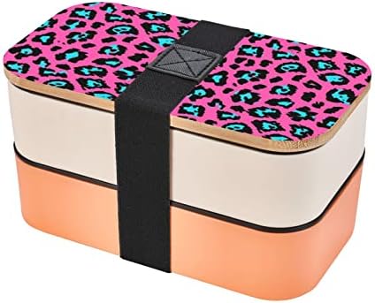 Caixa de leopardo de leopardo de turquesa fofa com alça ajustável atualizada, contêiner de alimentos à prova de