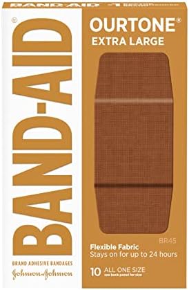 Band-Aid Brand OurTone Adhesive Bandrages, proteção flexível e cuidados de pequenos cortes e arranhões, bloco de quilt-aid para feridas dolorosas, BR45, extra grande, 10 ct