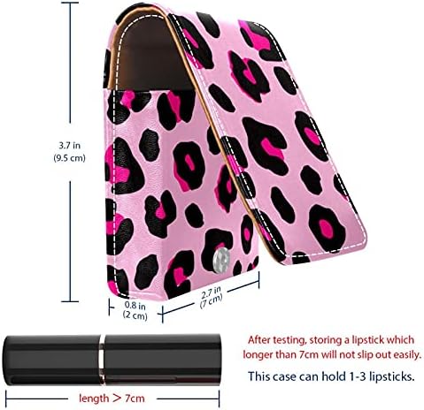 Caixa de batom de maquiagem para o organizador de batom portátil de leopardo rosa externo com espelho Mini Makeup Bag, leva até 3