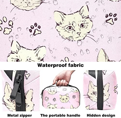 Bolsa de maquiagem de fundo rosa de cabeça de gato amarelo para gato para bolsa portátil de transmissão por portátil para saco de