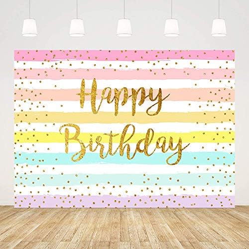 Mehofond Rainbow Stripes Feliz aniversário decoração de festas para crianças adultos adultos coloridos de photografia de aniversário dourado