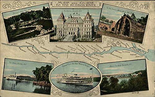 Mapa e guia para o rio Hudson River Hudson, Nova York NY original antigo cartão postal