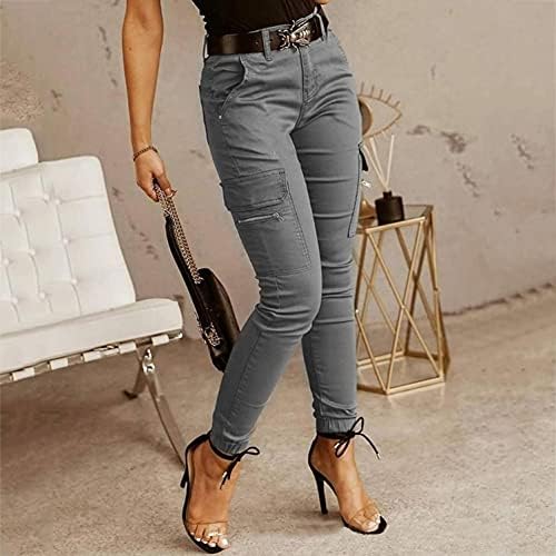 Calças de cargo de legging preta e pashy com calças de calças magras de bolso clássicas - sem cinto combinando