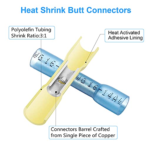 270pcs conectores de fio de encolhimento térmico, kit de terminais elétricos marinhos automotivos à prova d'água, sortimento