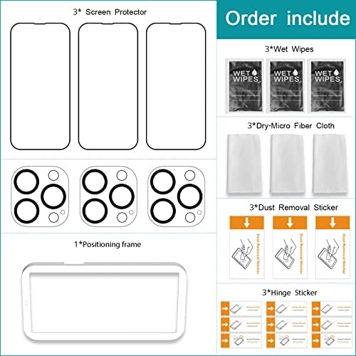 Coolpow 【3+3 pacote projetado para iPhone 14 Protector de tela Pro filme de vidro temperado, com kit de instalação fácil, 9h, bolhas
