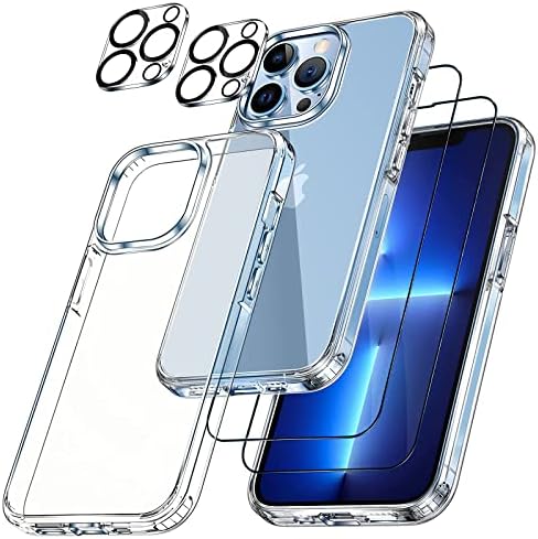 Zonyee [5 em 1] para iPhone 13 Clear Case, com 2 protetor de tela de vidro temperado de 2 pacote + 2 protetor de lente da câmera