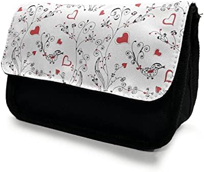 Caixa de lápis lunarable Hearts, flores românticas de flores natura, bolsa de lápis de caneta com zíper duplo, 8,5 x 5,5, preto