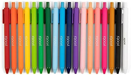 Yoobi Gel Pen Gel Pen, 18 cores brilhantes, ponto de 1,00 mm para escola ou escritório, canetas retráteis, aderência