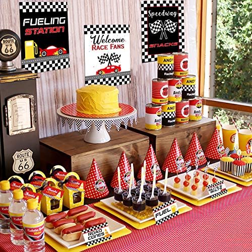 Race Car Decorações de barra de decoração de kit de corrida de corrida letrações de lanches cartões de tenda pit stop
