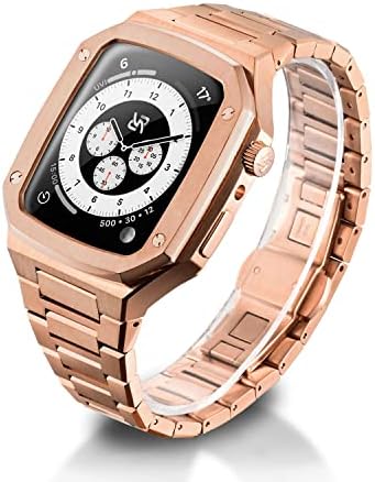 Ryueuya Banda de caixa de aço inoxidável de luxo para Apple Watch Series 8/7/6/5/4/se com bandas de couro de borracha de