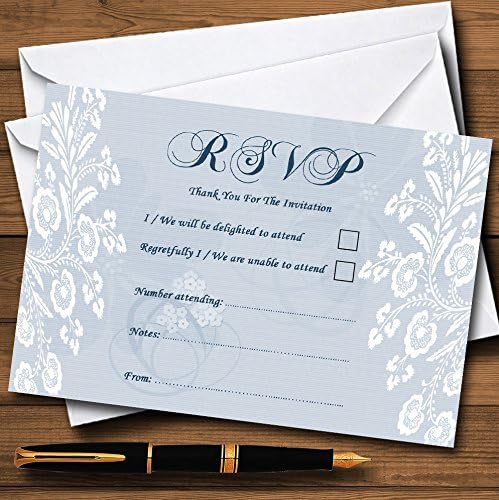 Cartões de RSVP personalizados de renda vintage azul pálido