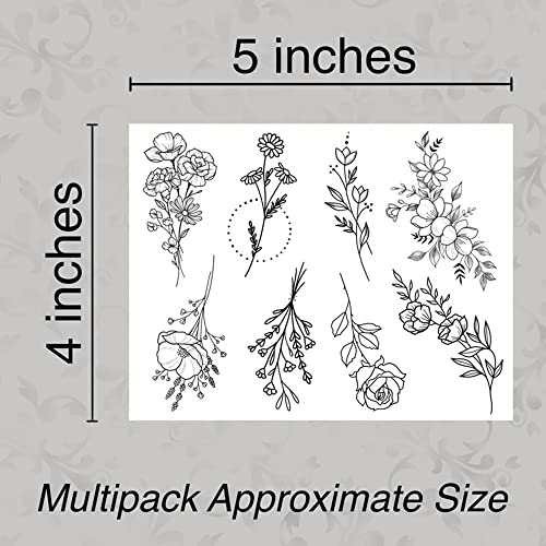 TH Smart-wildflowers Conjunto de 8 tatuagens temporárias multipack / tatuagem floral Multipack / Flower Tattoo Tattoo Folha
