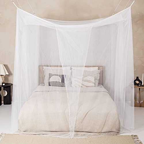 Rede de mosquito para camas de tamanho único a king-4 aberturas laterais e 6 loops de suspensão-forma retangular decorativa