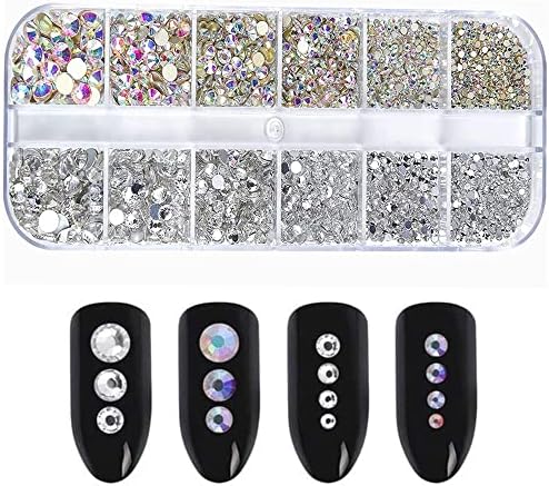 Kit de strass para unhas kit 2400pcs gems ablatback pedras com organizador de armazenamento para projetar férias brilhantes, 7