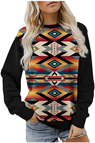 Oplxuo Sorto asteca feminino feminino Impressão geométrica Camisa de manga longa de camisa de camiseta ocidental