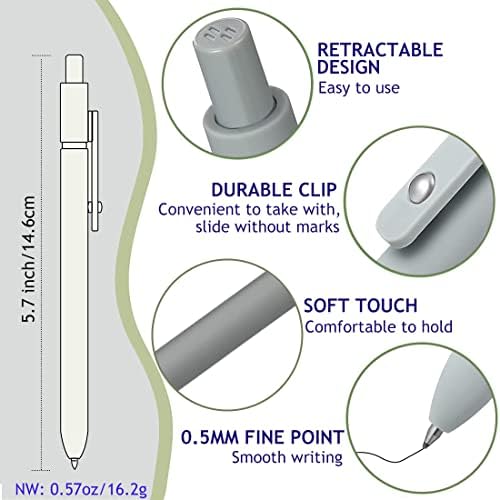 Canetas de tinta de gel sebeli 5pcs ponto fino de 0,5 mm de tinta seca rápida, toque macio bola retrátil de rolamento preto