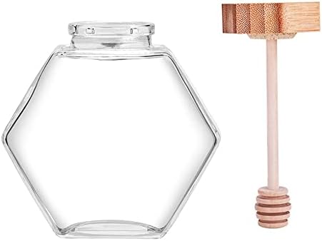 Palha de 220 ml/380 ml de vidro hexagonal mel garrafa de mel transparente com jarra com haste de madeira selando panela