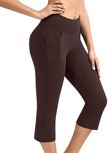 Calças de ioga de bootcut para mulheres com bolsos de alta cintura Capri Leggings for Women Women Workout Yoga Capris