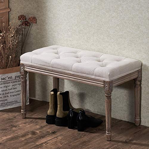 Vonluce Bench French Vintage com assento acolchoado e pernas de borracha, bancada estofada de bancada de entrada e banco de jantar,