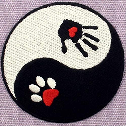 Cão e humano Ying Yang Patch Appliques bordados ferro em costura no emblema