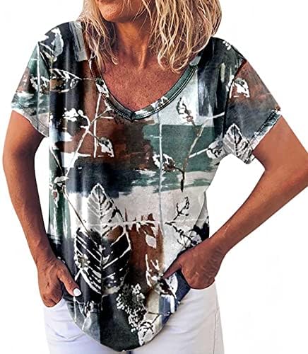 Tee feminino Caso de verão Moda de moda de manga curta Vneck Cotton Cotodic Graphic Lounge Camisa para mulheres J5 J5