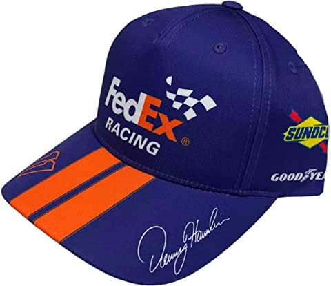 Bandeira quadriculada esportes Denny Hamlin Equipe Uniforme de Chapéu Ajustável Blue