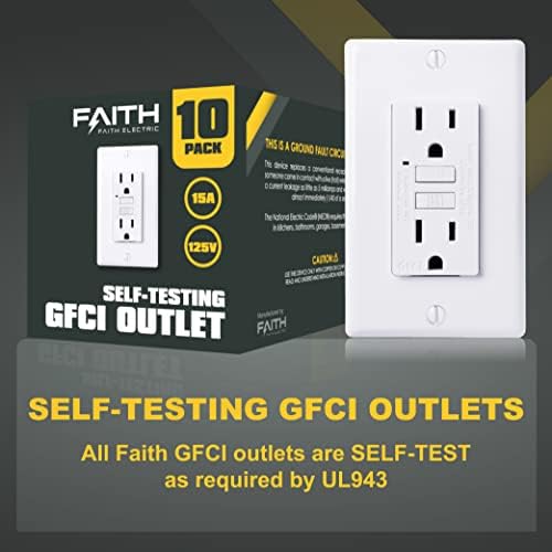Faith [10-Pack] 15A GFCI pontos de venda, receptáculos duplex não resistentes a Tamper, com indicador de LED, interruptor