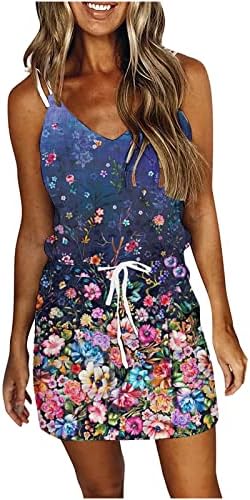 Vestido de verão para mulheres 2023 Trendy listrado em vistos de espaguete de espaghetti praia vestido floral sem mangas