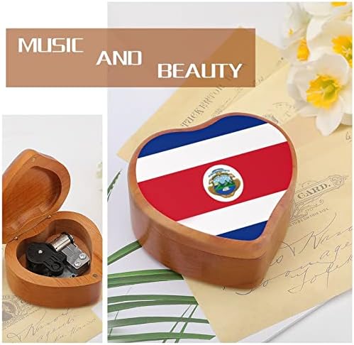 Costa Rica Flag Wood Music Box Antique Graved Box Box Gifts para Aniversário de Natal Ação de Graças