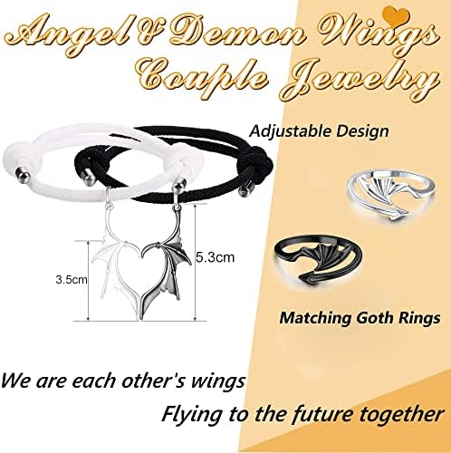 Thunaraz Dragon Wing de colares correspondentes de pulseiras para casais Love Pingente Casal Colar Angel Devil Wings Rings Casal