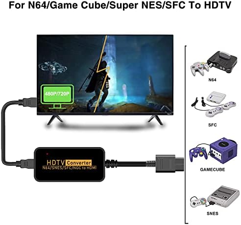 TECTRA N64 para HDMI Converter, cabo de ligação HD para N64 / Super SNES / SFC e NGC convertem para HDMI, Suporte 16: 9 e 4: 3 Convertir