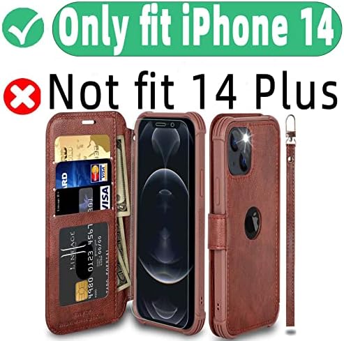 Vanavagy iPhone 14 Caixa de carteira, tampa de pulso magnético de couro Flip Strap Phone [Protetor de tela incluído] [Suporte