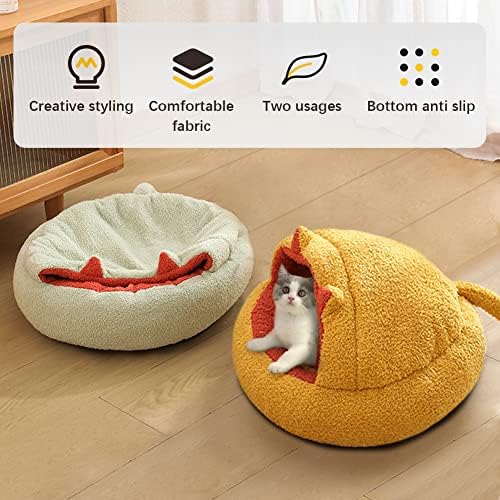 LA LA PET® Cama de gato de cachorro pequeno com cobertor com capuz, Donut Cave Round redondo aconchegante cão calmante toca de