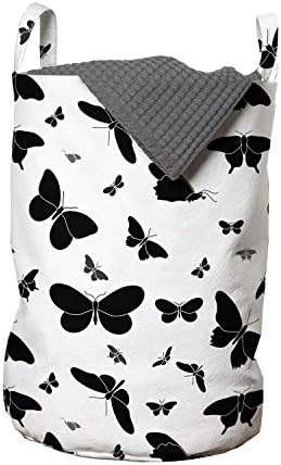 Bolsa de lavanderia de borboleta de Ambesonne, design de ilustração ornamental de insetos monocromática abstrata, mariposas e borboletas,