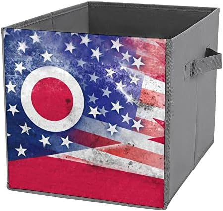 Sinalizadores vintage USA e Ohio Sinalizam grandes cubos Cubos Bins de armazenamento de lona Caixa de armazenamento Caixa de armazenamento Os organizadores do armário para prateleiras